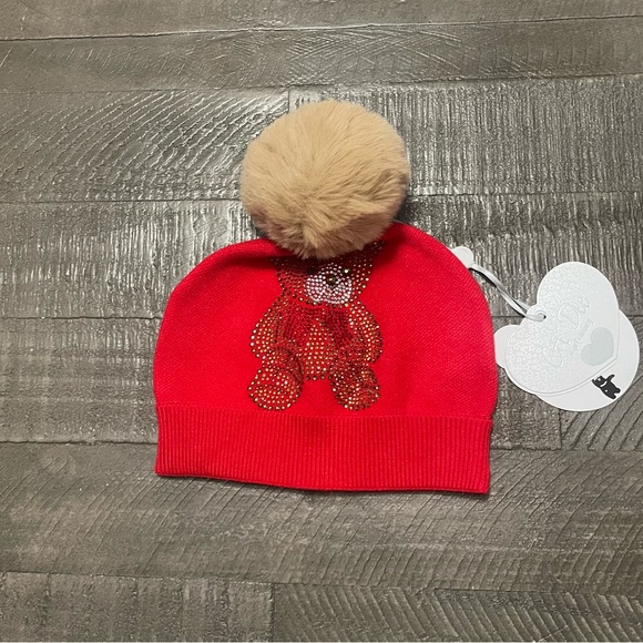 A Dee Red Teddy Pom-Pom Hat - Picture 1 of 5
